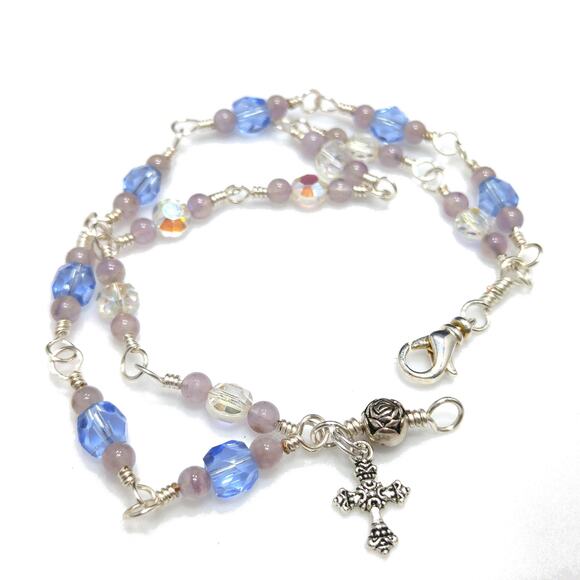 Handmade Wire Wrapped 2 Strand Bracelet, Cross Charm - Picture 1 of 10